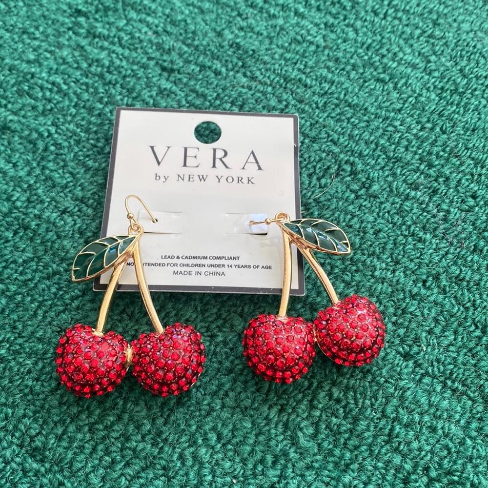 Cherry Crystal and Enameled Pierced Earrings